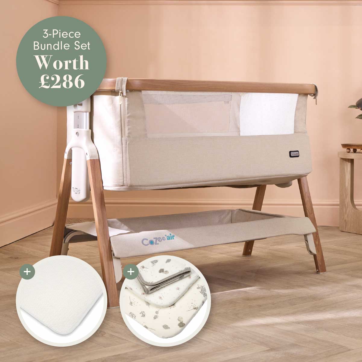 CoZee Air Bedside Crib & Bedding Bundle