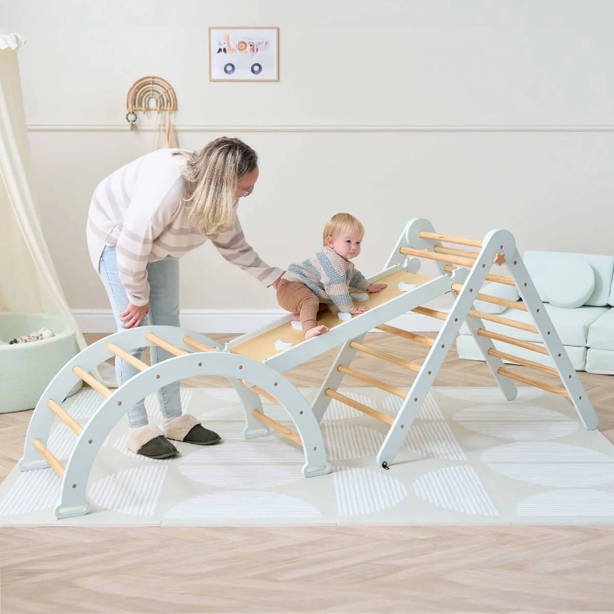 Scala Montessori 3 in 1 Pikler Climbing Frame with Climbing Wall